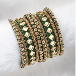 Peora Green Silk Thread Kundan Brass Alloy Chooda Bangle Set-image-99