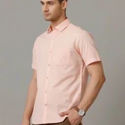 Cavallo By Linen Club Orange Linen Slim Fit Shirt image 3
