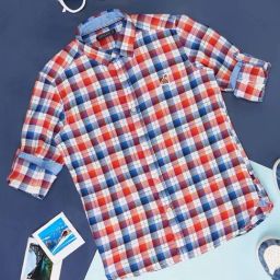 Pantaloons Junior Orange & Blue Cotton Chequered Full Sleeves Shirt-picture-35