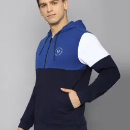 Allen Solly Navy Blue Cotton Regular Fit Colour Block Hooded Sweatshirts image 3