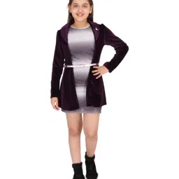 Cutecumber Kids Purple Self Pattern Dress & Shrug image 4