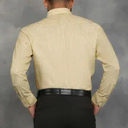 Greenfibre Yellow Cotton Regular Fit Striped Shirt image 4