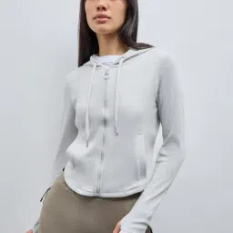 studiofit women Studiofit by Westside Light Grey Ribbed Cotton Blend Jacket-picture-41