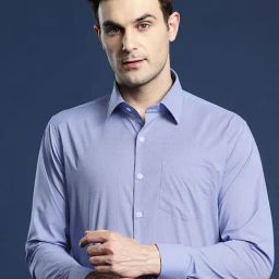 Hancock Blue Cotton Slim Fit Self Shirts-picture-49