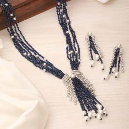 Saraf RS Jewellery Blue & White Classic Necklace & Earring Set-picture-13