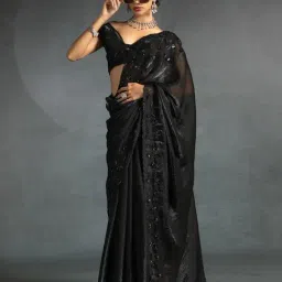 Saree Mall Black Satin Embellished Saree with Blouse Piece-picture-25