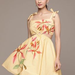 Label Ritu Kumar Floral Print Cut-Outs Tie-Up Neck Fit & Flare Mini Dress-picture-20
