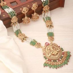 Saraf RS Jewellery Green Classic Beaded Ganesha Motif Long Necklace & Earring Set-picture-29