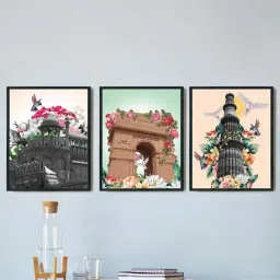 Art Street Black Engineered Wood Embossed Laminated Wall Prints India Gate Art - Set of 3-picture-14