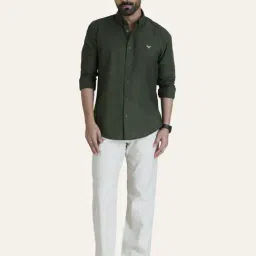 Perch Dark Green Cotton Linen Slim Fit Shirt-image-78