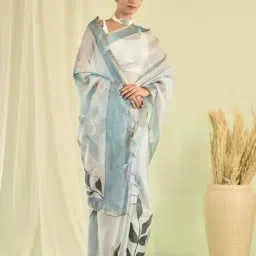 Sutra Attire Blue Floral Printed Silk Saree With Zari Border-image-97