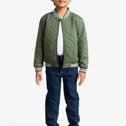 Ed-a-Mamma Olive Cotton Regular Solid Jacket-image-2