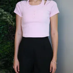 VIRGIO Pink Regular Fit Solid T-Shirt-picture-47