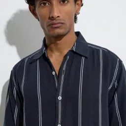 Ascot by Westside Navy Stripe Printed Relaxed-Fit Shirt image 4