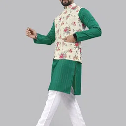 Leipzig Fashion Men Striped Kurta with Pyjamas and Nehru Jacket image 2