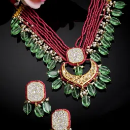 Dugran By Dugristyle Green & Pink Necklace & Earring Set for Women-picture-19