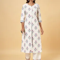 Rangmanch by Pantaloons Off-White Cotton Floral Print A Line Kurta-image-22
