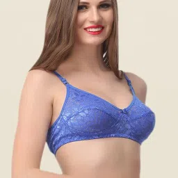 Clovia Blue Lace Seamless Bra image 3