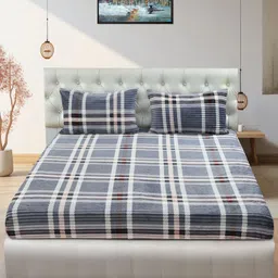 BREVARD Grey 180 TC Wool Queen Bedsheet Set 1.82 m x 1.82 m image 3