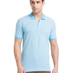 Park Avenue Blue Slim Fit Self Pattern Polo T-Shirt-picture-40