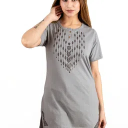 AMAHA FASHIONS Women Printed Round Neck Cotton Lounge Tshirts-image-6