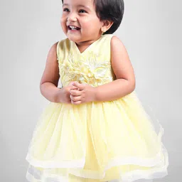 Babyhug Party Wear Sleeveless Frock Floral Appliques - Light Yellow-picture-11