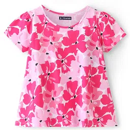 Pine Kids 100% Cotton Knit Half Sleeves Floral Printed Top - Snow White-picture-33