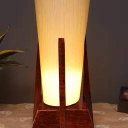 Devansh off-white Cotton conical Wooden Table Lamp-picture-40