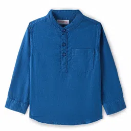 Babyhug Cotton Linen Woven Full Sleeves Mandarin Collar Solid Kurta Shirt -Blue-picture-29