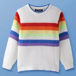 Pine Kids Knitted Full Sleeves Color Block Designed Sweater - White-picture-16