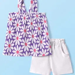 Babyhug Single Jersey Knit Sleeveless Floral Printed Top & Shorts Set - Lavender & White-picture-10