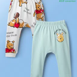 babyoye disney Babyoye Interlock Knit Diaper Leggings With Winnie The Pooh Graphics Pack Of 2 - White & Light Blue image 1