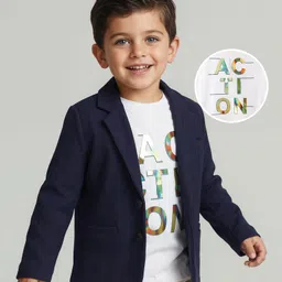 Babyhug Knit Full Sleeves Solid Blazer With Printed T-Shirt - Navy Blue-picture-24