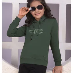 CRIMSOUNE CLUB Cotton Knit Full Sleeves Reconstructed Legacy Text Light Winter Hooded Sweatshirt - Green-picture-32