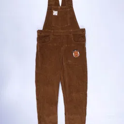 Kiddopanti Cotton Woven Sleeveless Reindeer Badge Detailed Corduroy Dungarees - Brown image 1
