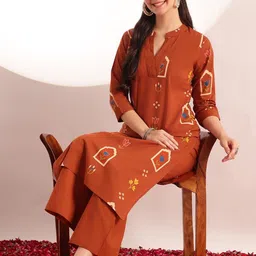 Vbuyz Women Ethnic Motifs Printed Regular Pure Cotton Kurta with Palazzos-picture-15