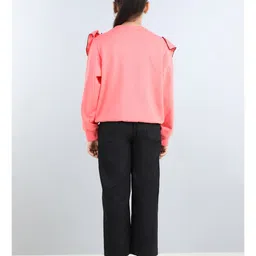 Aww Hunnie Full Sleeves Frill Detailed & Lace Embellished Autumn Winter Wear Sweatshirt With Side Pockets Lower - Peach image 3