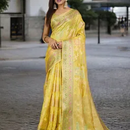 Blissta Ethnic Motifs Zari Organza Banarasi Saree-picture-30