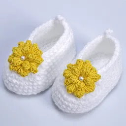 Love Crochet Art Wool Dahlia Embellished Booties - White image 3