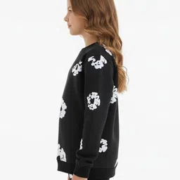 Anthrilo Fleece Knit Full Sleeves Floral Printed Light Winter Sweatshirt - Black image 4