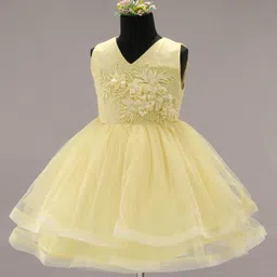 Babyhug Party Wear Sleeveless Frock Floral Appliques - Light Yellow image 4