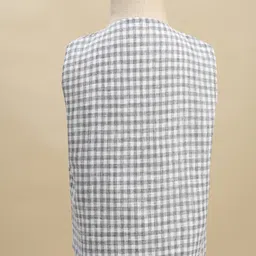 Rikidoos Full Sleeves Checked & Leaves Printed 3 Piece Party Suit With Bow Set - White & Grey image 5