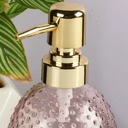 Kookee Pink & Gold-Toned 2 Pieces Textured Glass Soap Dispensers-375ml Each image 3