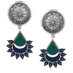 Rubans Silver-Plated & Green Geometric Drop Earrings image 3