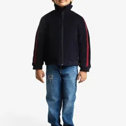Ed-a-Mamma Navy Blue Corduroy Regular Solid Jacket-image-0
