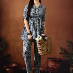 TRUVON FASHIONS Printed Cotton Tunic With Trouser Co-Ords image 3