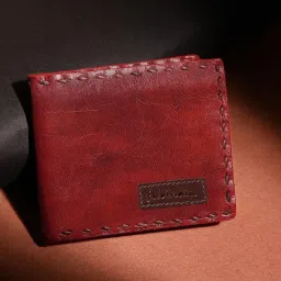 Fabindia Red Leather Bi-Fold Wallet for Men image 3