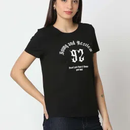 Spykar Black Cotton Regular Fit Printed T-Shirt image 3