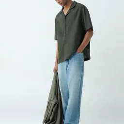 nuon men Nuon by Westside Olive Embroidered Relaxed Fit Shirt image 3