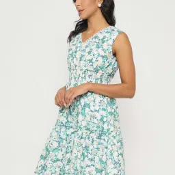 Madame White Cotton Flare Fit Floral Print Dress image 3